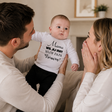 Rompertjes & Shirtjes Rompers & Shirts kids Huwelijksaanzoek doen tekst aanzoek