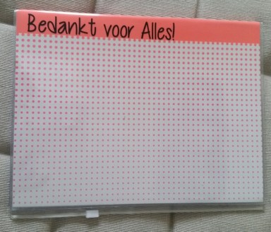 Notitieblok met insteekhoes achterzijde voor persoonlijke boodschap bedankt voor alles