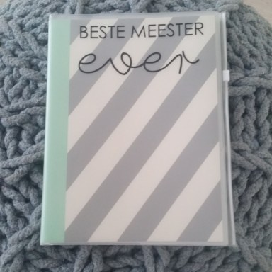 Notitieblok met insteekhoes achterzijde voor persoonlijke boodschap Bedankt Meester