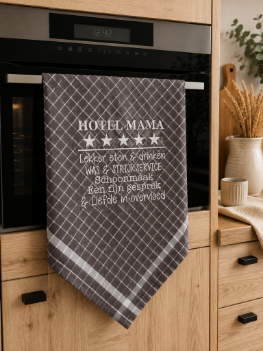 Theedoek met tekst bedrukt cadeau hotel mama