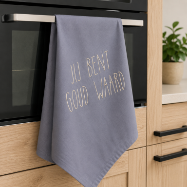 Theedoek met tekst bedrukt cadeau hotel mama