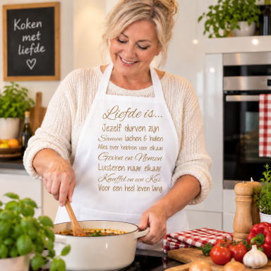 Keukenschort met grappige eigen tekst bedrukt  