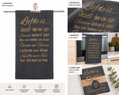 Theedoek met tekst bedrukt cadeau liefde is