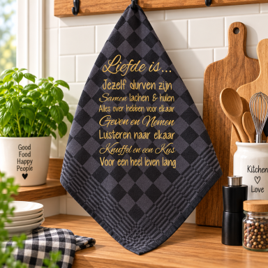 Theedoek met tekst bedrukt cadeau liefde is